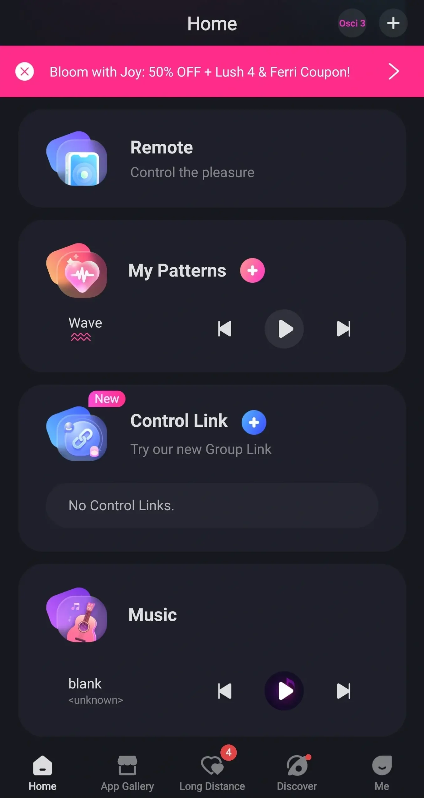 Lovense Remote Homepage Osci 3 Connected