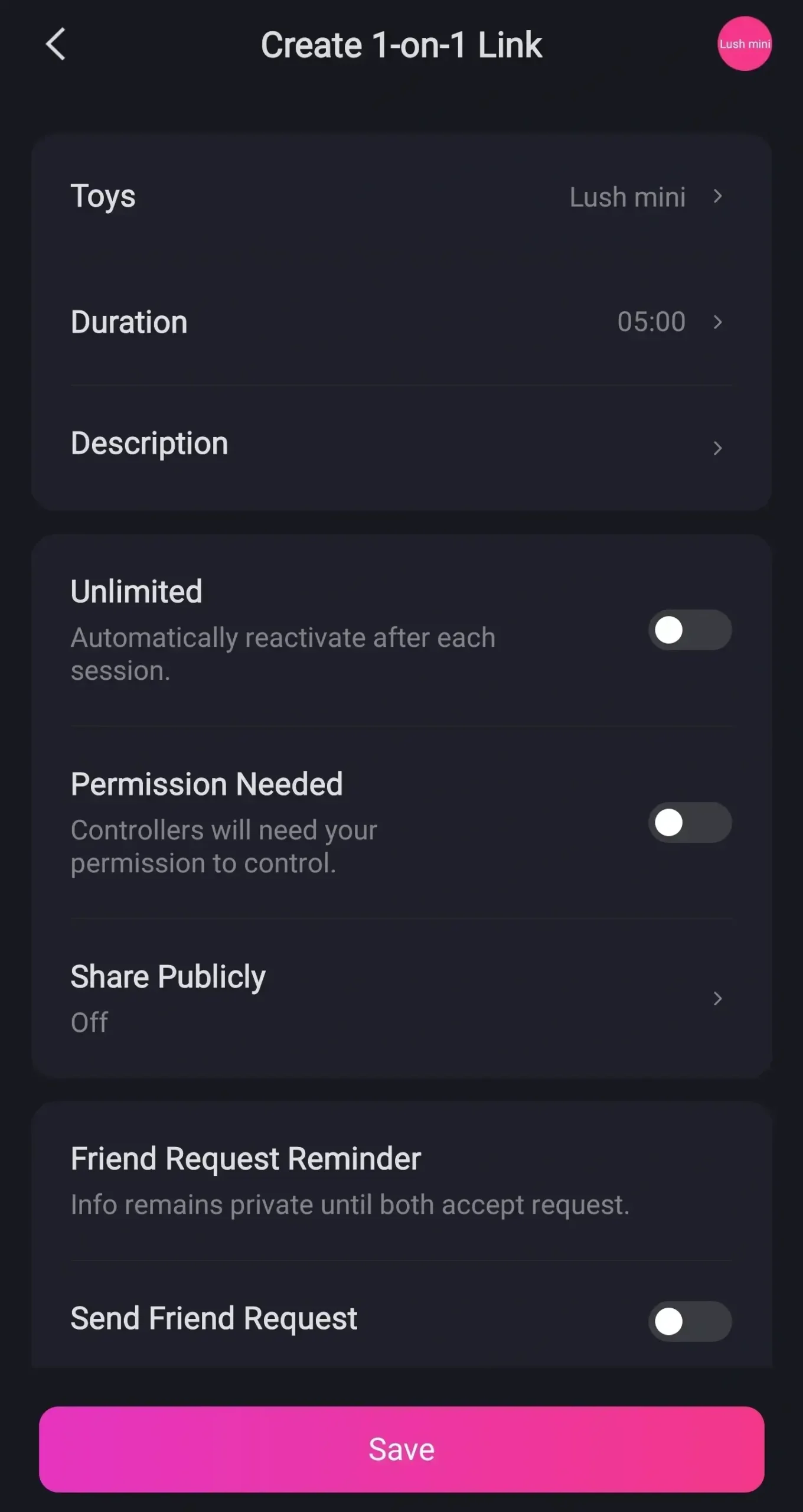 Lovense Lush Mini Review 68 Lovense Remote Create Control Link Settings